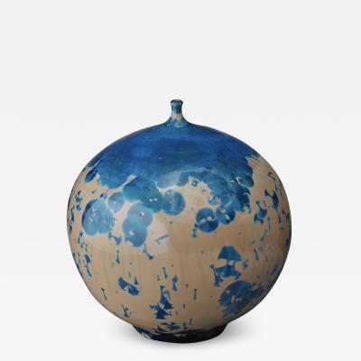 Brown and blue ceramic vase
