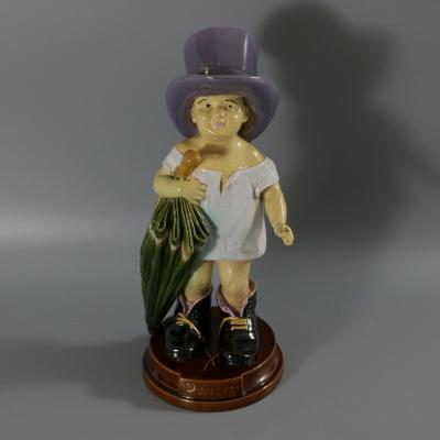 Brownfield Majolica Figure of a Child Titled PAPA