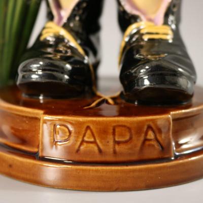 Brownfield Majolica Figure of a Child Titled PAPA