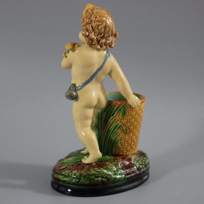 Brownfield Majolica Putti Figural Posy Vase