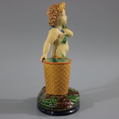 Brownfield Majolica Putti Figural Posy Vase