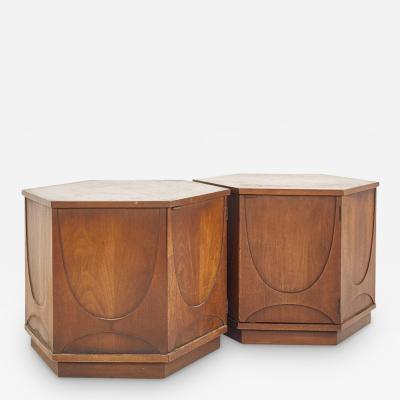 Broyhill Brasilia Mid Century Hexagon Side End Table Cabinet A Pair