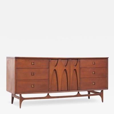 Broyhill Brasilia Mid Century Walnut and Brass Lowboy Dresser