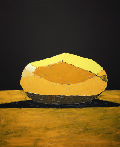 Bruce McLean A Carefully Peeled Golden Wonder Against a Dark Background