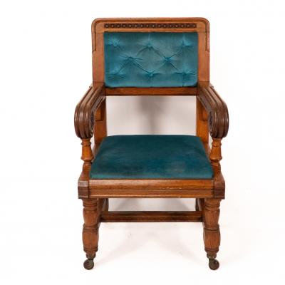 Bruce Talbert Bruce Talbert Gillows Two Rare Gothic Revival Oak Armchair in Blue Upholstery 