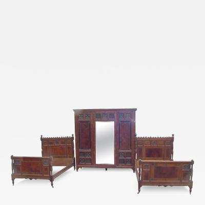 Bruce Talbert Bruce Talbert for Gillow A Walnut Amboyna Ebonized Gilt Bedroom Suite