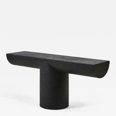 Brueton Tee Black Grasscloth Console Table by J Wade Beam 1970