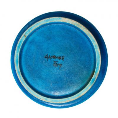 Bruno Gambone Bruno Gambone Bowl Ceramic Bullseye Blue Stripes Signed