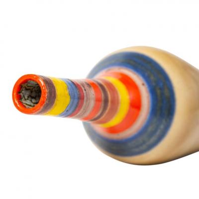 Bruno Gambone Bruno Gambone Vase Ceramic Tan Blue Red Yellow Stripes Signed