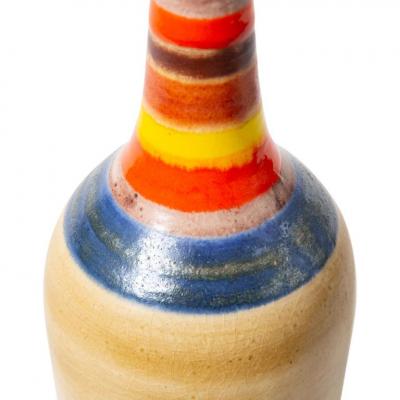 Bruno Gambone Bruno Gambone Vase Ceramic Tan Blue Red Yellow Stripes Signed