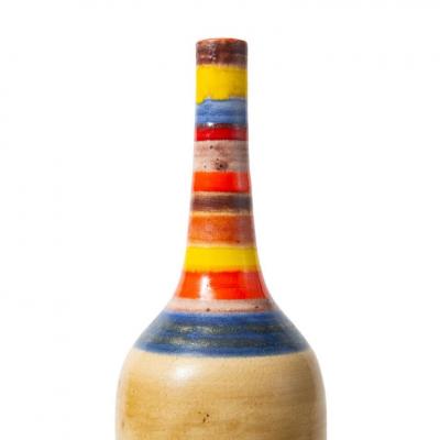Bruno Gambone Bruno Gambone Vase Ceramic Tan Blue Red Yellow Stripes Signed