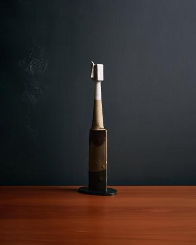 Bruno Gambone Ceramic Sculpture with Steel Base by Bruno Gambone Italy c 1990