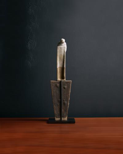 Bruno Gambone Ceramic Sculpture with Steel Base by Bruno Gambone Italy c 1990
