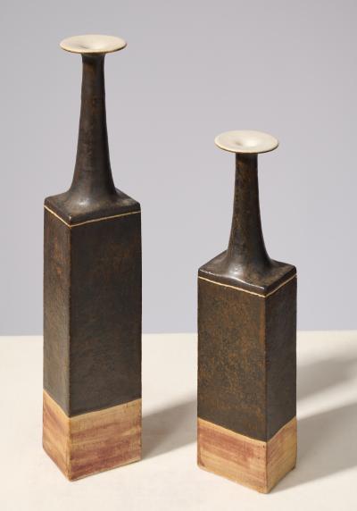 Bruno Gambone Elegant Pair of Tall Ceramic Bruno Gambone Vases 1970s