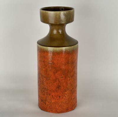 Bruno Gambone Late 20th Century Large Orange Ocher Sculptural Ceramic Vase by Bruno Gambone