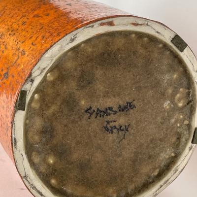 Bruno Gambone Late 20th Century Large Orange Ocher Sculptural Ceramic Vase by Bruno Gambone