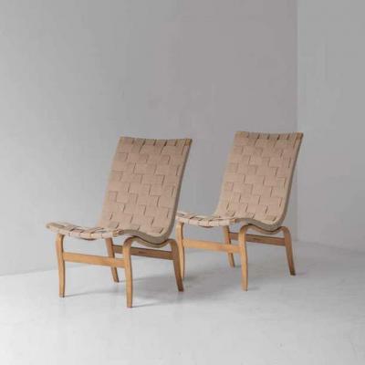 Bruno Mathsson Pair of Bruno Mathsson Armchairs Model Eva Swedish Production 1960