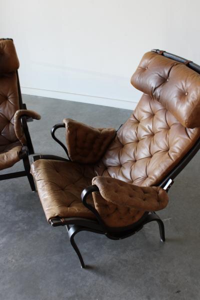 Bruno Mathsson Pernilla Leather Lounge Chairs by Bruno Mathsson for DUX