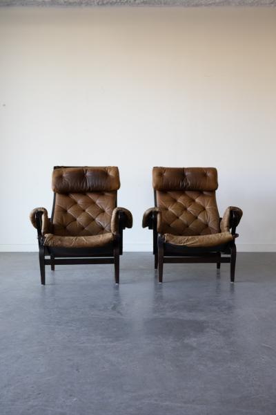 Bruno Mathsson Pernilla Leather Lounge Chairs by Bruno Mathsson for DUX