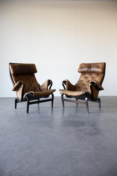 Bruno Mathsson Pernilla Leather Lounge Chairs by Bruno Mathsson for DUX