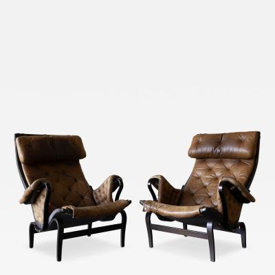 Bruno Mathsson Pernilla Leather Lounge Chairs by Bruno Mathsson for DUX