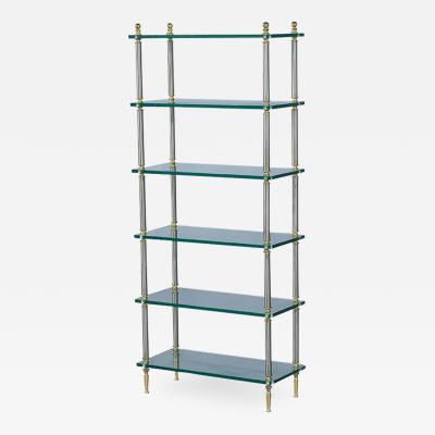 Brush Steel and Glass Etagere in the style of Maison Jansen