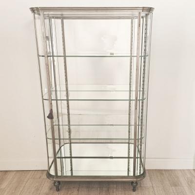 Brushed Steel Mirrored French Display Case Vitrine circa 1920