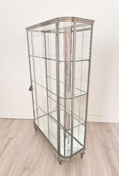 Brushed Steel Mirrored French Display Case Vitrine circa 1920