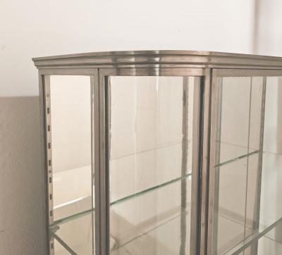 Brushed Steel Mirrored French Display Case Vitrine circa 1920