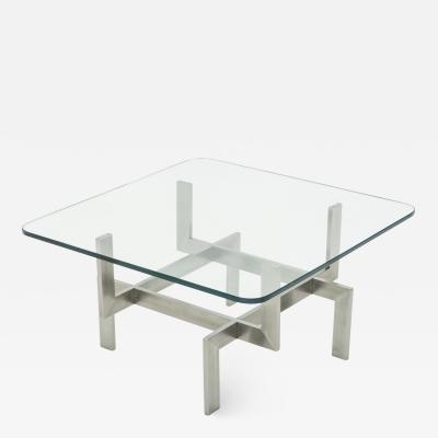 Brushed steel Paul Legeard square coffee table 1970s