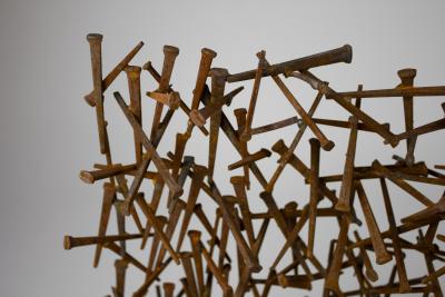 Brutalist Abstract Nail Sculpture in the Style of Harry Bertoia