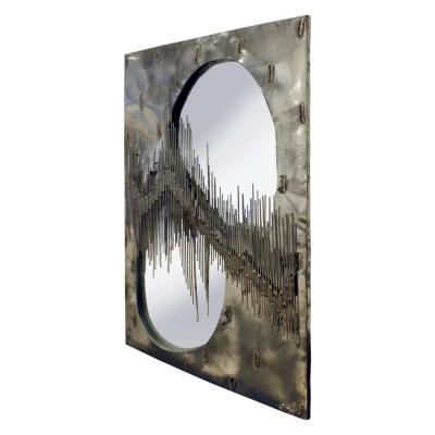 Brutalist Artisan Mirror with Welded Rods 1970s