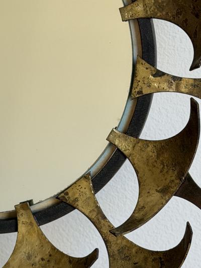 Brutalist Bent Metal Sunburst Mirror 1974