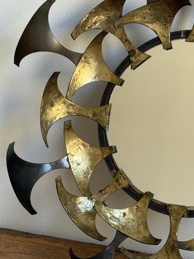 Brutalist Bent Metal Sunburst Mirror 1974