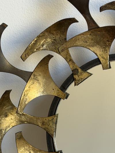Brutalist Bent Metal Sunburst Mirror 1974