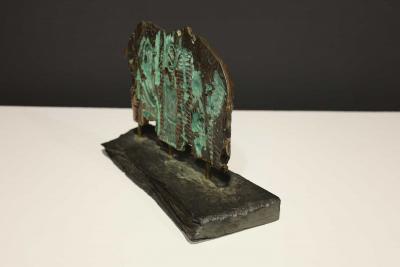 Brutalist Bronze Sculpture on Stand with Sedimentary Base