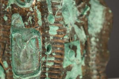 Brutalist Bronze Sculpture on Stand with Sedimentary Base