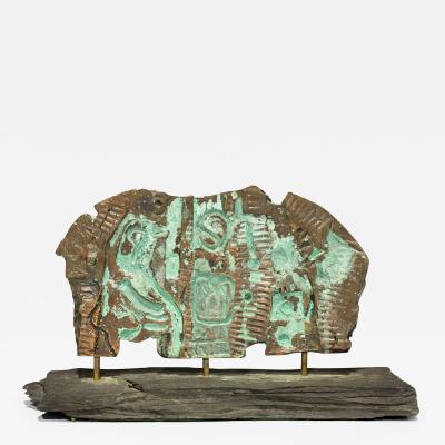 Brutalist Bronze Sculpture on Stand with Sedimentary Base