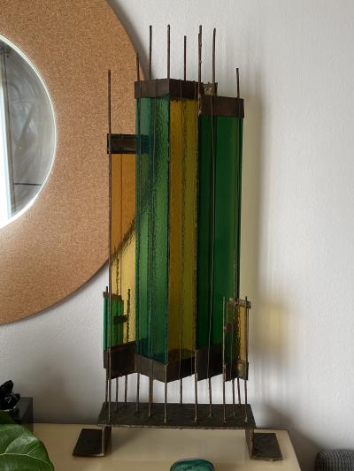 Brutalist Bronze and Glass Sculpture
