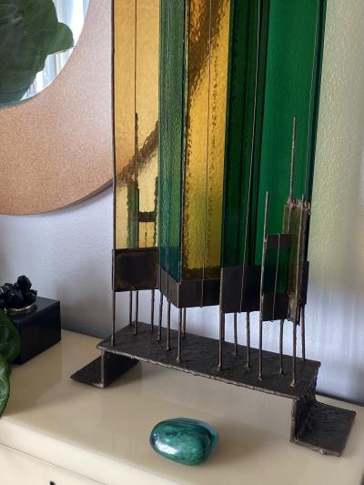 Brutalist Bronze and Glass Sculpture