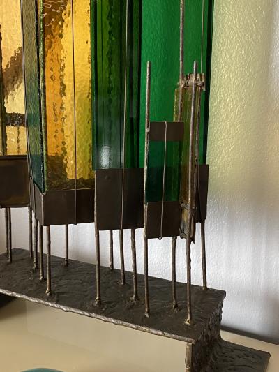 Brutalist Bronze and Glass Sculpture