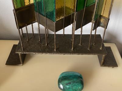 Brutalist Bronze and Glass Sculpture
