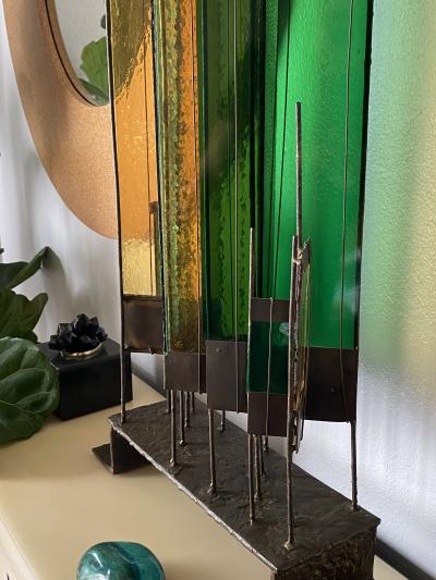 Brutalist Bronze and Glass Sculpture