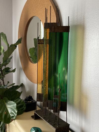 Brutalist Bronze and Glass Sculpture