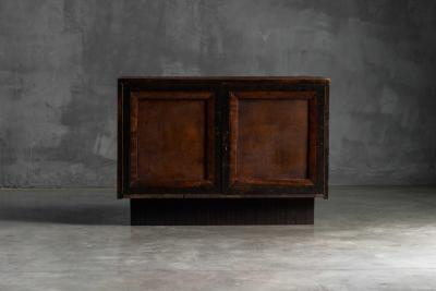Brutalist Cabinet with Leather Clad Doors Africa Mid 20th Century