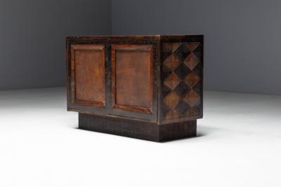 Brutalist Cabinet with Leather Clad Doors Africa Mid 20th Century