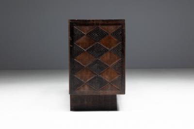 Brutalist Cabinet with Leather Clad Doors Africa Mid 20th Century