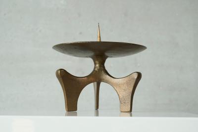 Brutalist Candle Holder in Patinated Sand Cast Brass 1960s