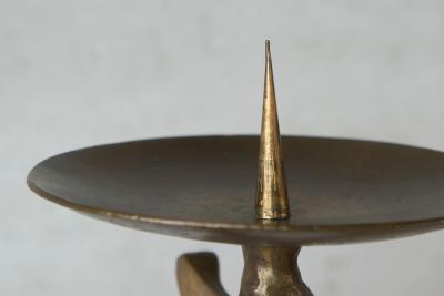 Brutalist Candle Holder in Patinated Sand Cast Brass 1960s