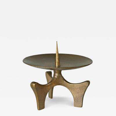 Brutalist Candle Holder in Patinated Sand Cast Brass 1960s